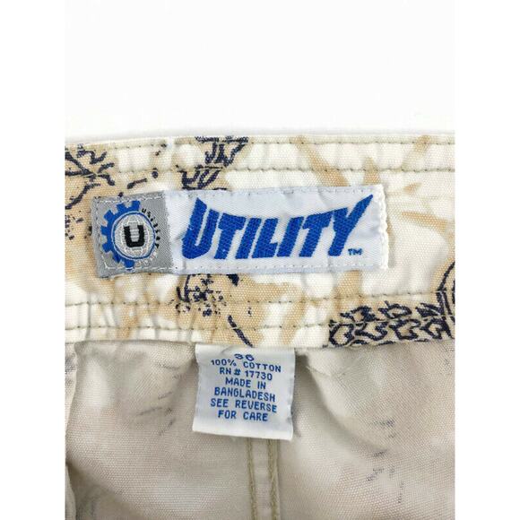 Utility Board Shorts Swim Trunks Men's Size 36 Cotton White and Tan Flowers - Picture 3 of 9